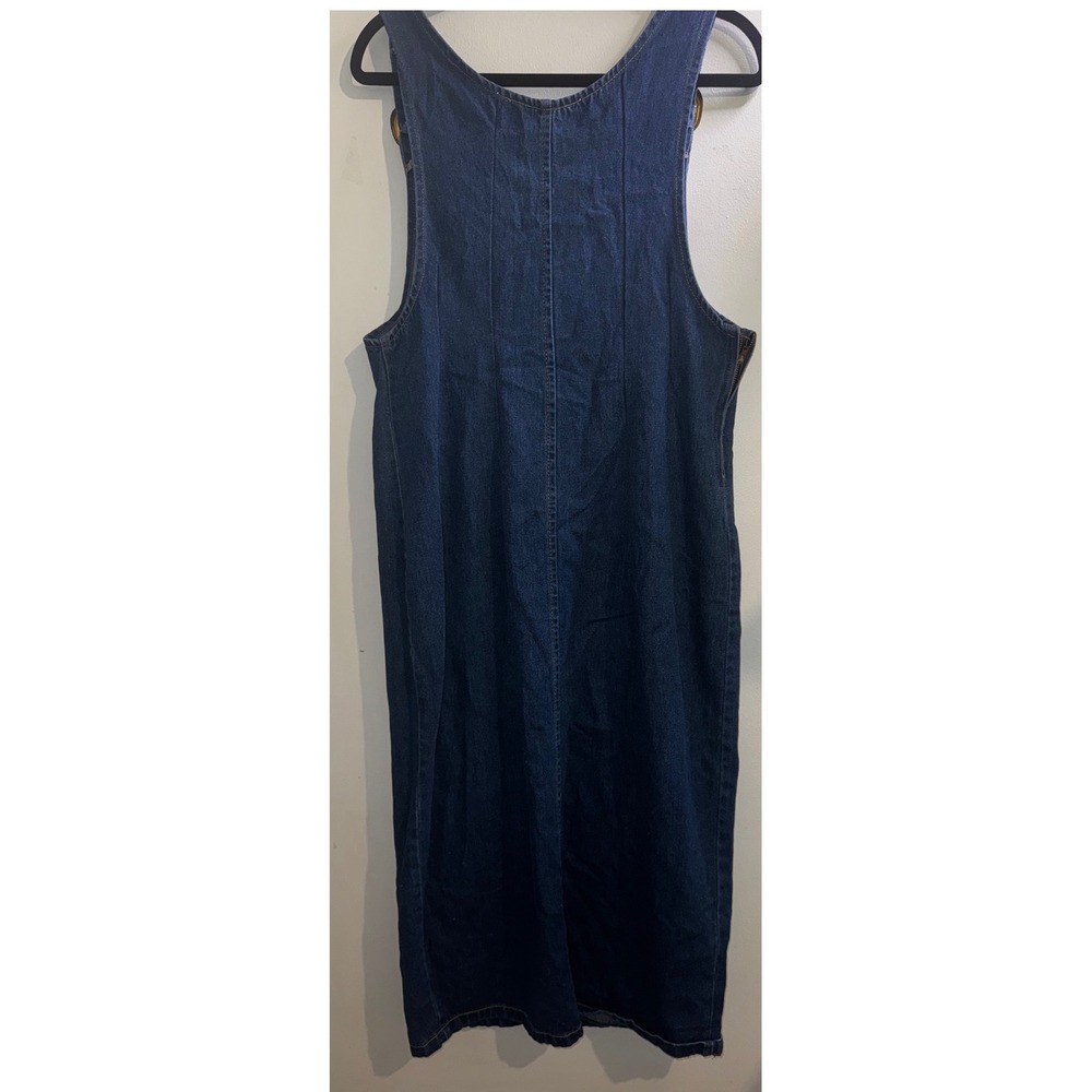 Vtg 90s S/M Blue Denim Overall Pinafore Jumper Dress Gold Button Front USA - Picture 8 of 8